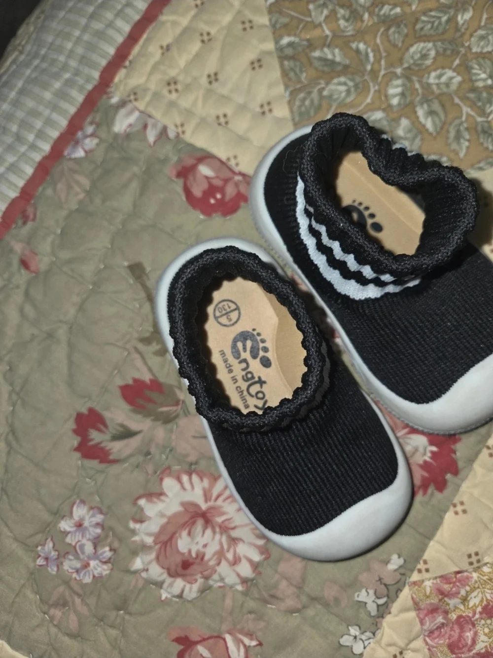 Baby Slip-On Walker Shoes - Black with White Trim